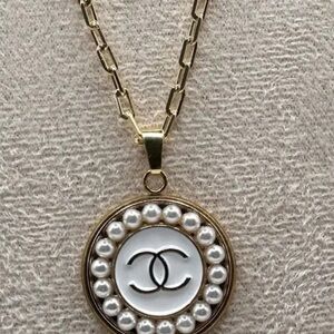 Elegant upcycled  designer Gold plated with aWhite Pendant  zipper pull necklace